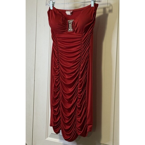 Body Central Women's‎ Red Strapless Ruched Bodycon Evening Party Dress Size M # - Picture 6 of 13